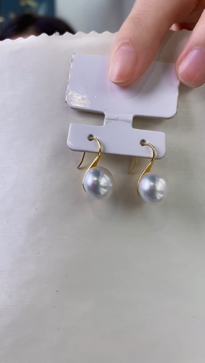 【闪购商品】海水珍珠耳饰18K金镶嵌11-12澳白珍珠耳饰