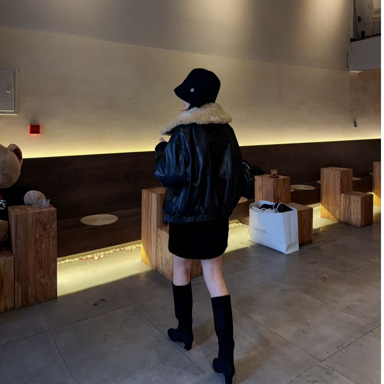 羊筋皮百搭小跟长靴