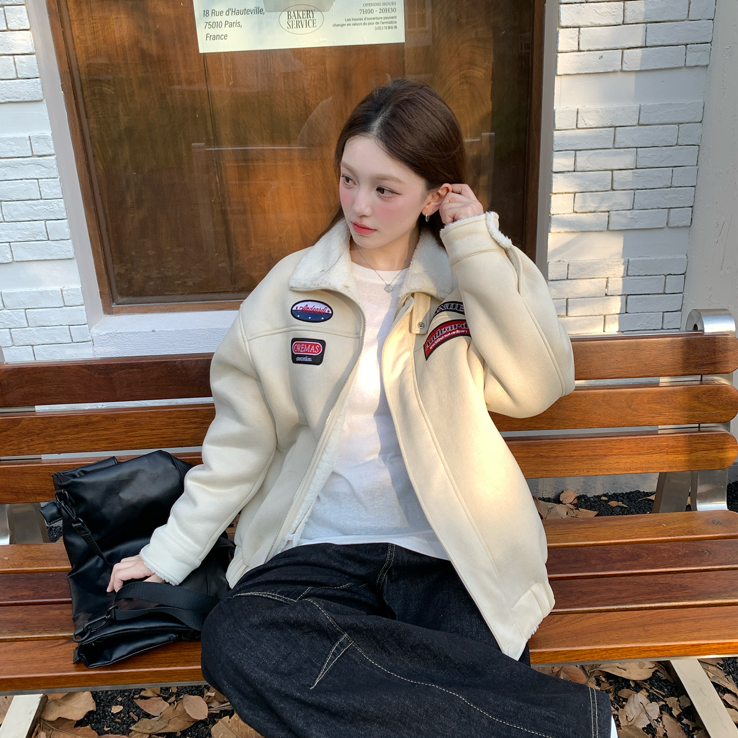 呆呆姐 美式街头机车麂绒棉服羊羔加厚夹克外套 超厚超好看