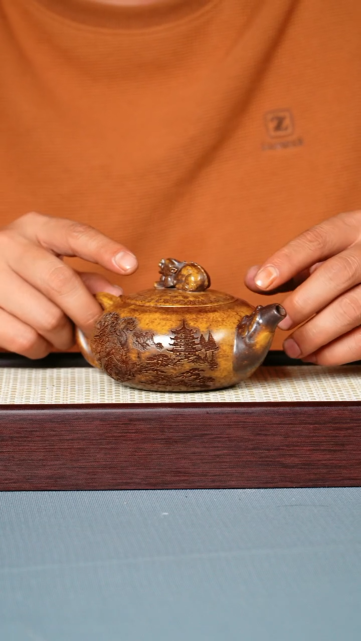 茶壶紫砂 龙骨金砂柴烧 天官赐福