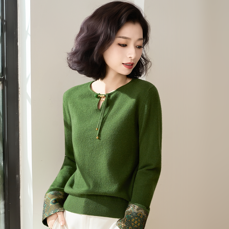 西子/【琅琊梦】100羊毛拼非遗宋锦新中式针织衫/MSTJ534