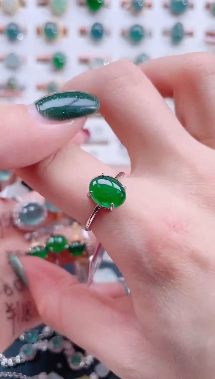 银S925镶嵌戒指翡翠天然翡翠