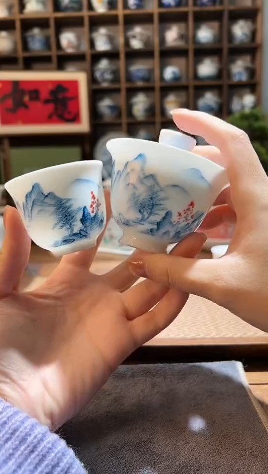 【闪购商品】手绘山水小盖碗+送一杯