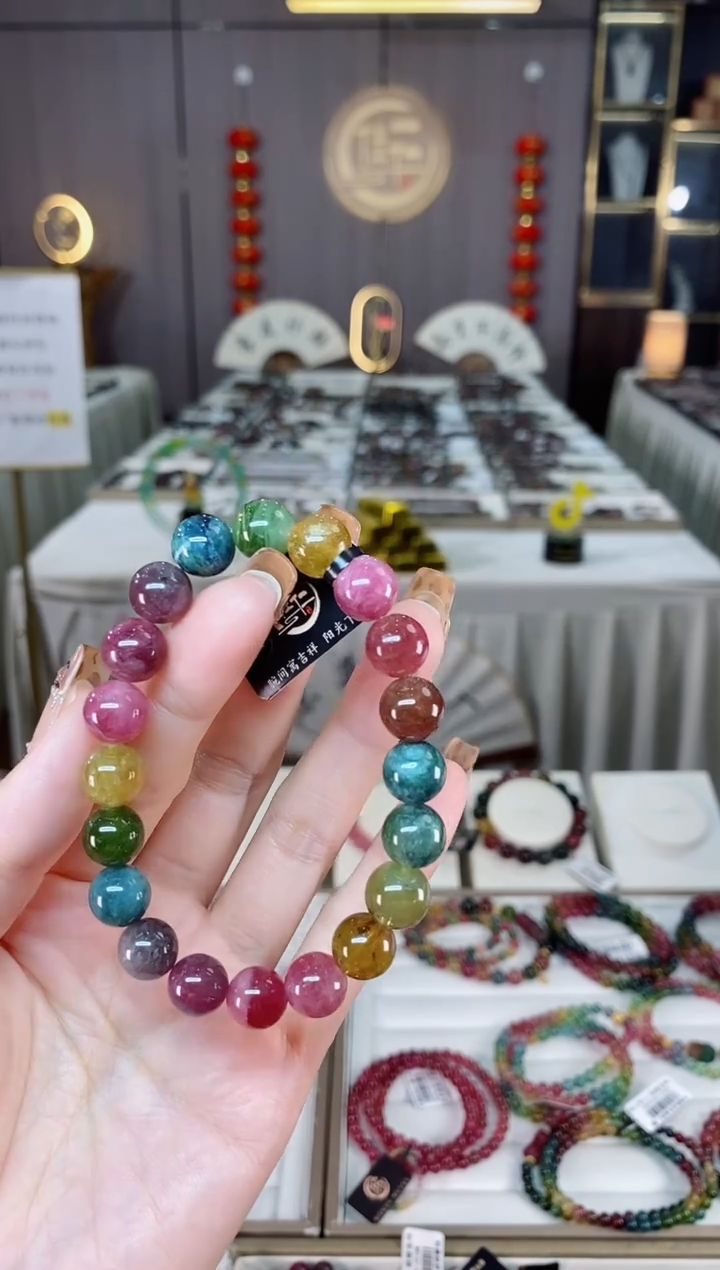 未镶嵌冰透体老矿碧玺单圈手串9mm+碧玺dan多样性发货一条