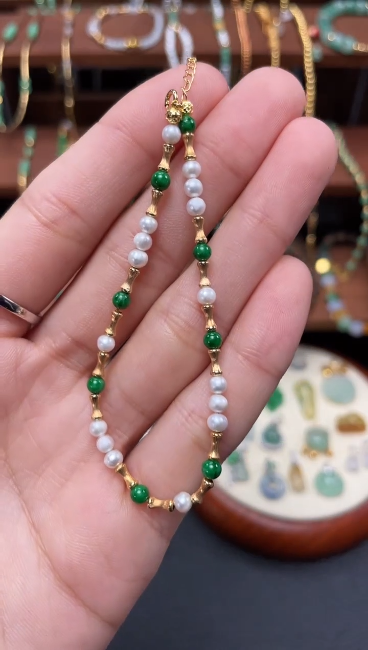 【闪购商品】翡翠套链18K金镶嵌一个  JK623