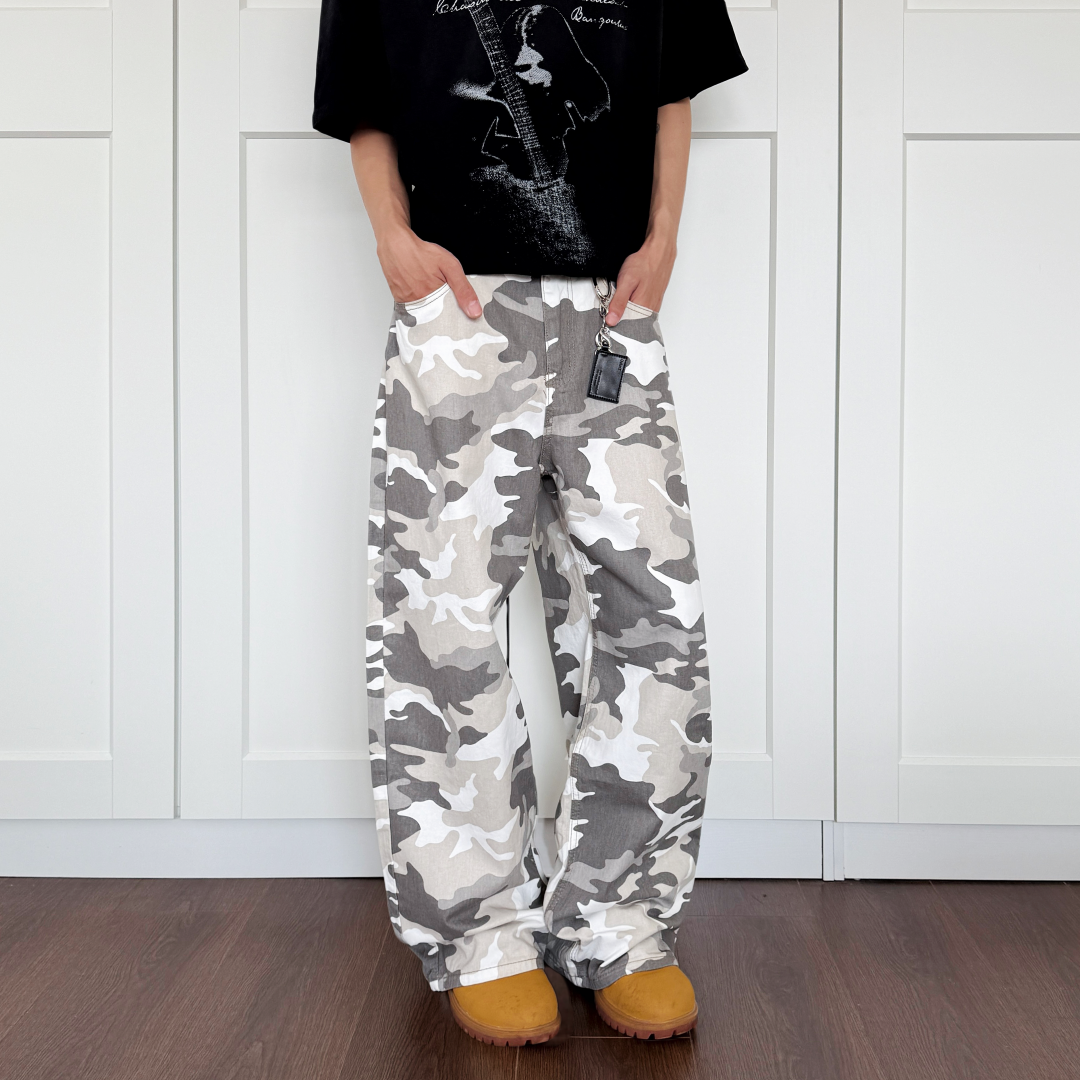YearnObtainRainbow灰白迷彩裤子美式高街休闲情侣cleanfit牛仔裤