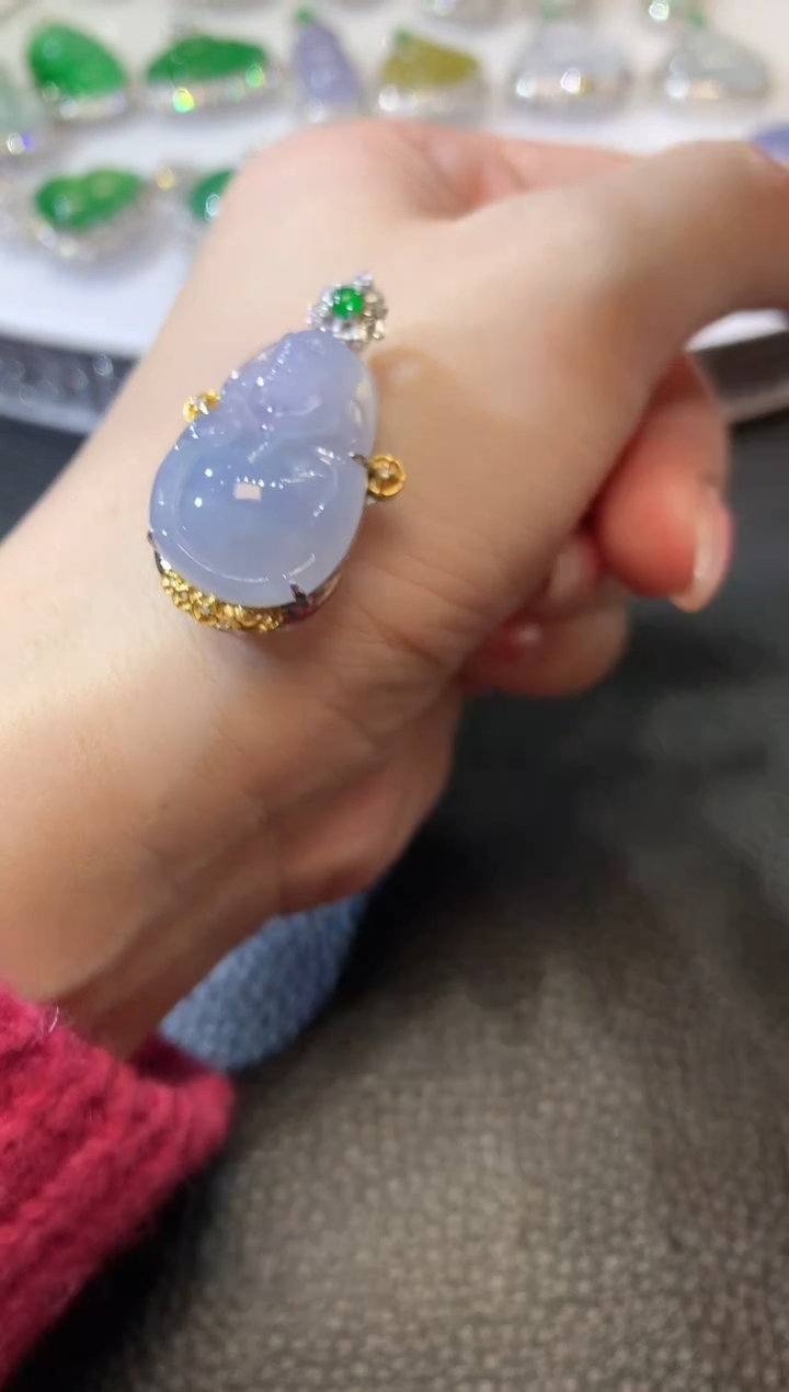 【闪购商品】翡翠吊坠(不含链)18K金镶嵌A59 紫货有一定色差