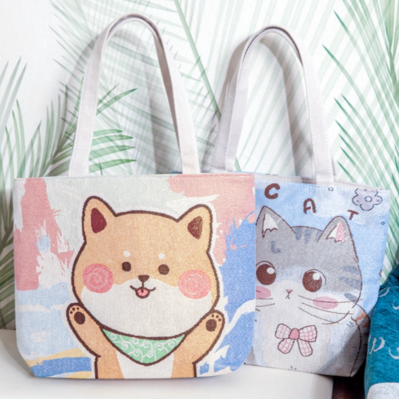 时尚简约中包单肩提花刺绣帆布包加厚帆布袋通勤通用女款手拎包1