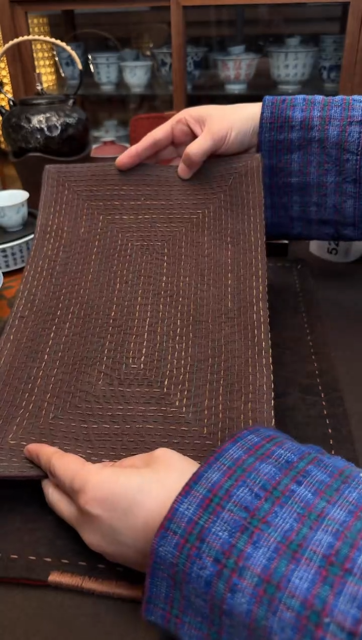 【闪购商品】织绣Cici手作刺子绣植物染柿染茶席-527