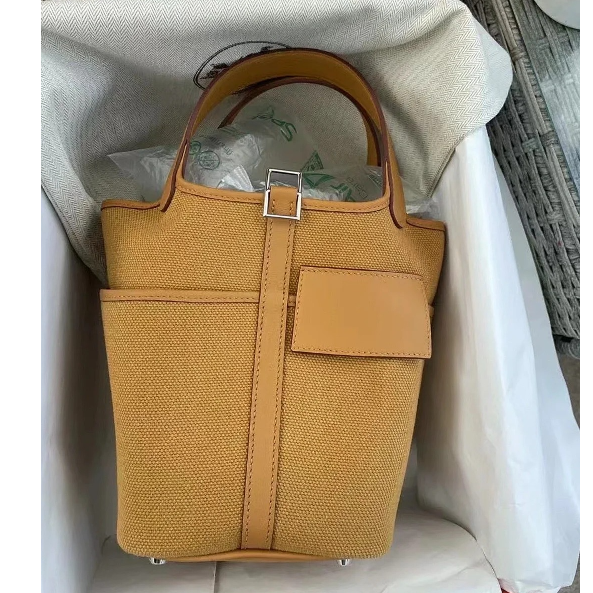 99新 Hermes/爱马仕 小花Jerry18 菜篮子 芝麻色 U刻 银扣 Cargo