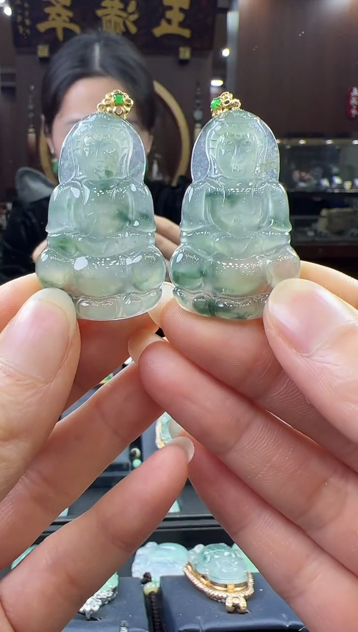 【闪购商品】翡翠挂件18K金镶嵌观音不含链（多样性发其一）
