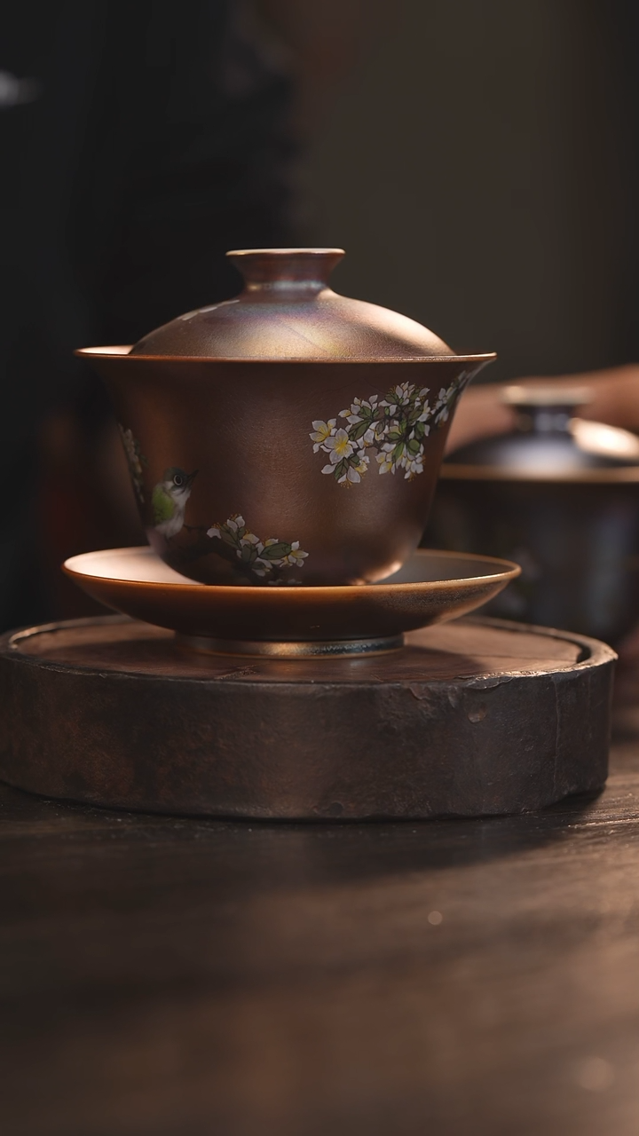 【闪购商品】杯97柴房陶瓷丨窑宝三才花鸟盖碗