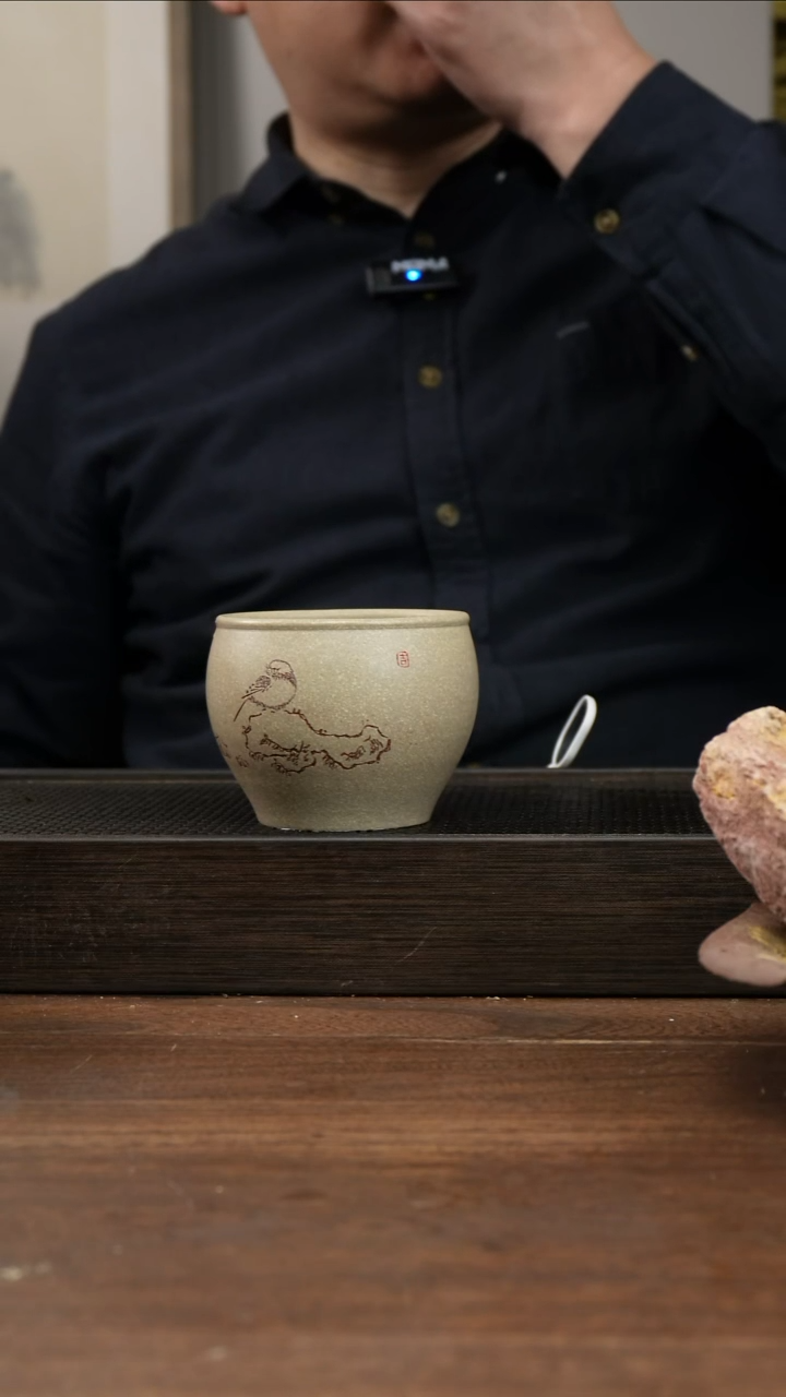 茶杯紫砂红清水  清欢  刻绘大口缸杯 ！  