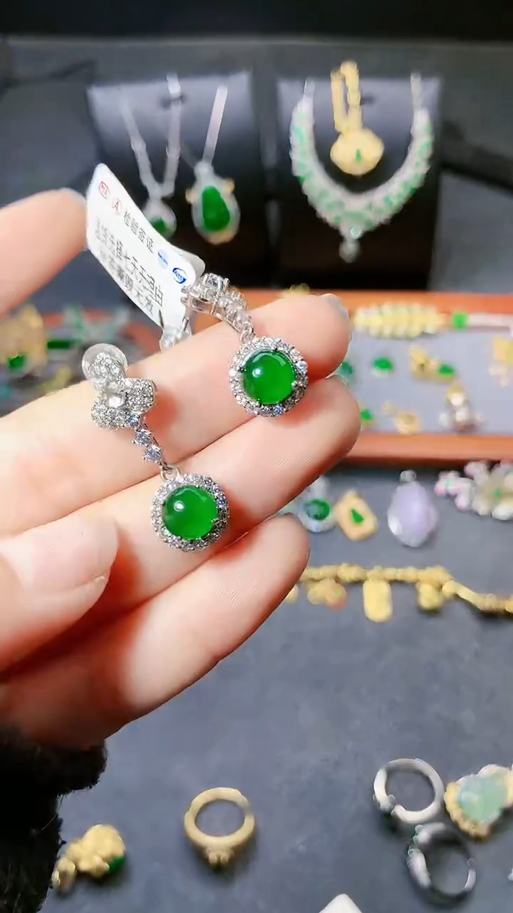 【闪购商品】翡翠耳饰银S925镶嵌耳饰