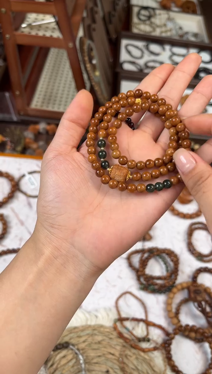 非洲檀香无事牌库克6mm三圈+六字真言