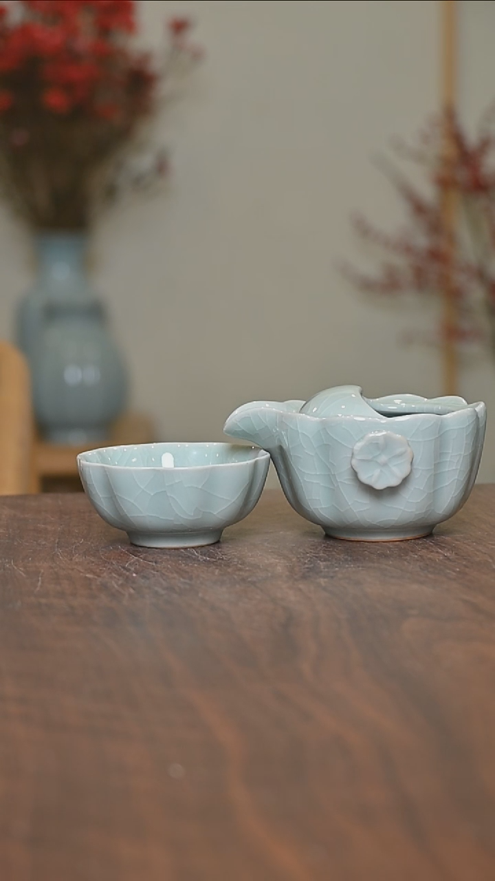 【闪购商品】其他微瑕粉青釉朱家汝窑款莲花快客