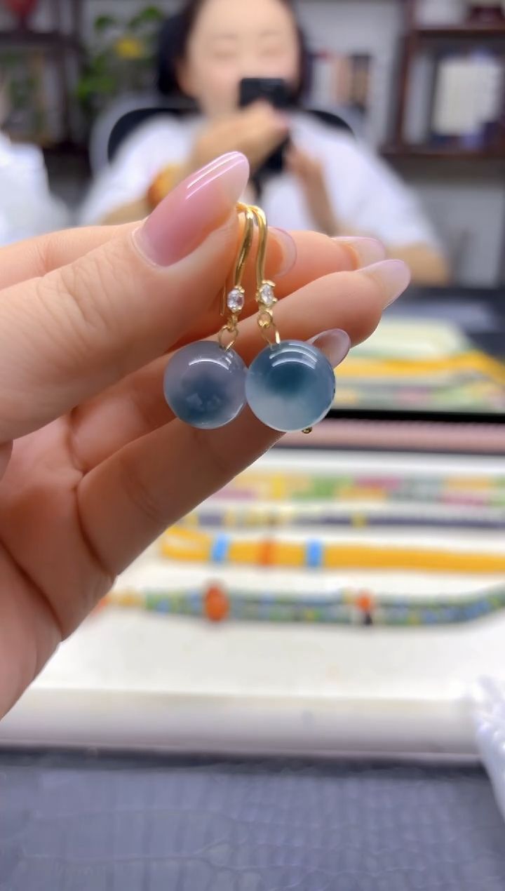 14K金镶嵌翡翠耳饰DIY款E947