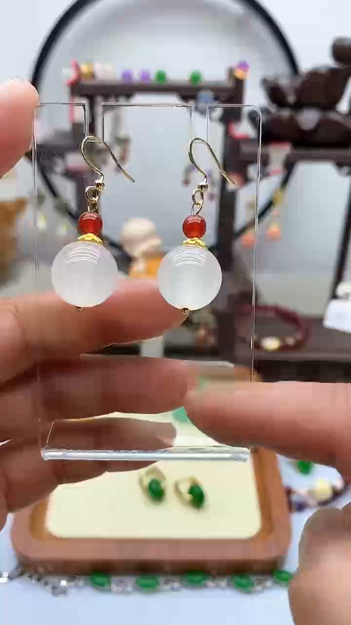 【闪购商品】玛瑙/玉髓耳饰银S925镀金镶嵌33
