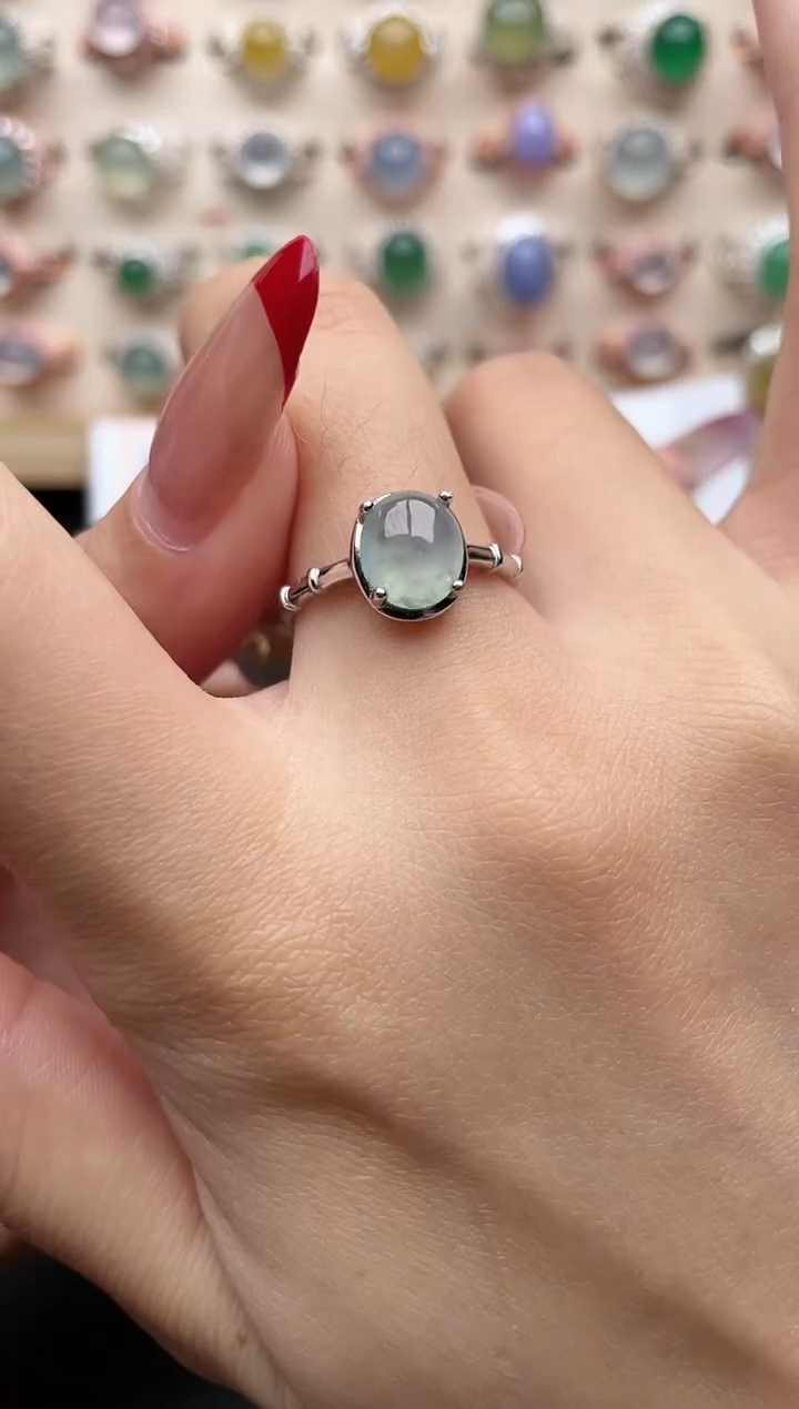 【闪购商品】翡翠戒指银S925镶嵌a一物一证一礼盒