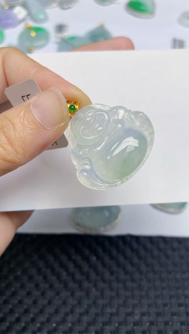 颈饰18K金镶嵌翡翠天然缅甸A货翡翠百元以上9元证书费自理