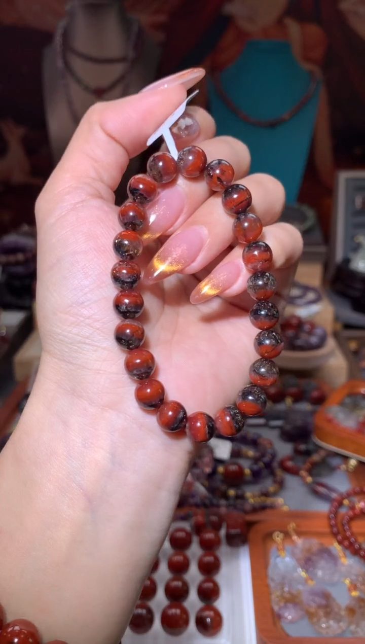 未镶嵌珠宝半成品水晶超七红极光手串8+mm