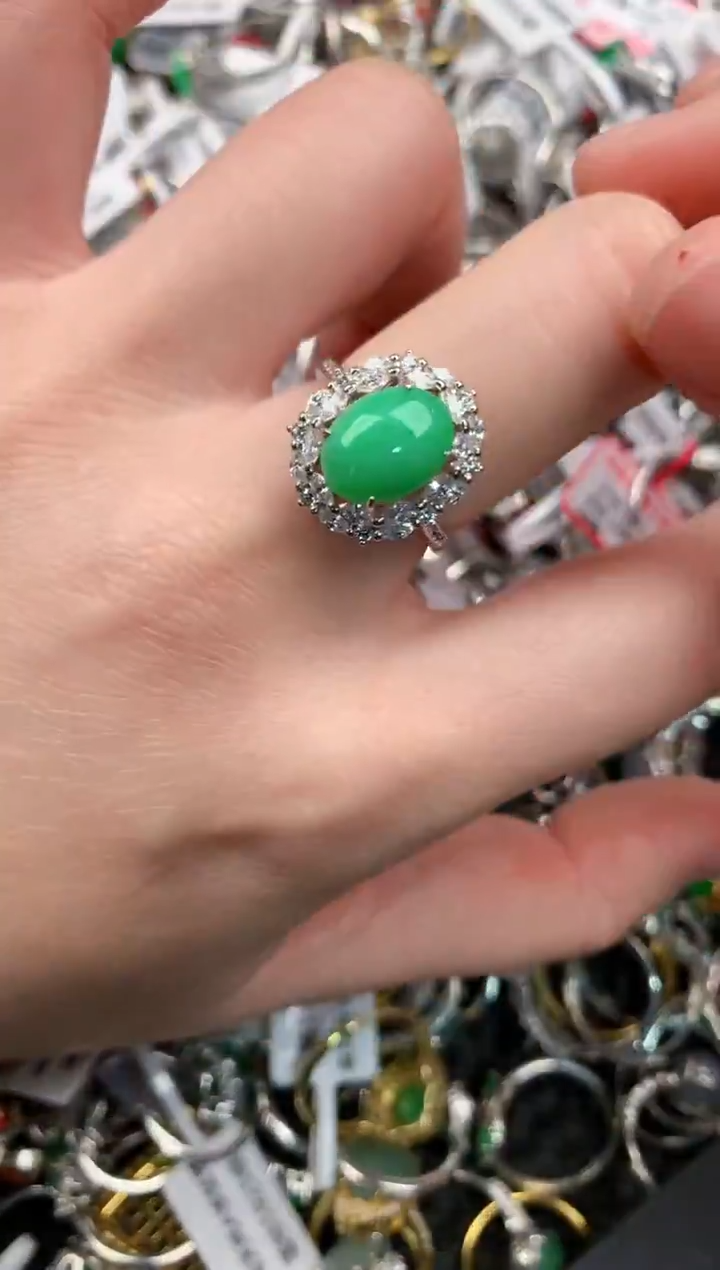 银S925镶嵌戒指翡翠222---8