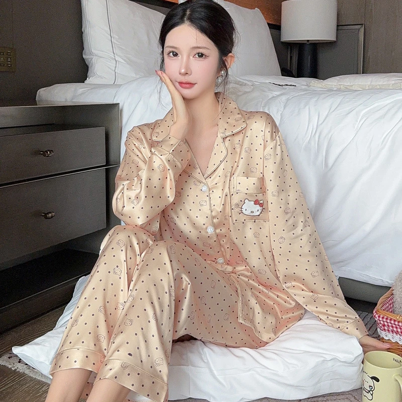 睡衣女高颜值甜美可爱花边kitty猫春秋新款长袖长裤美少女居家服