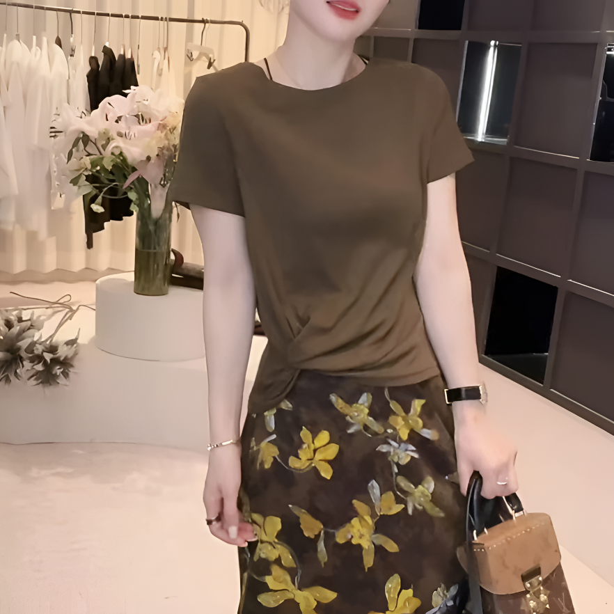 2025夏款一字领气质设计感洋气时尚百搭开叉不规则短袖显瘦上衣女