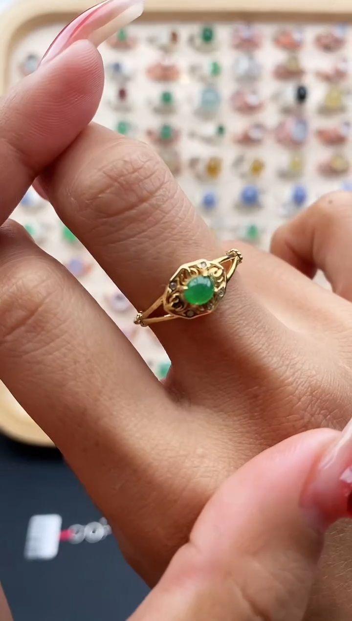 【闪购商品】翡翠戒指银S925镶嵌缅甸天然A货翡翠111 2+3