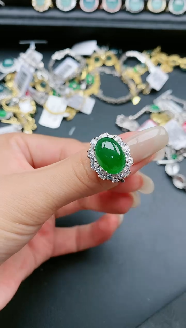 翡翠戒指银S925镶嵌1111111