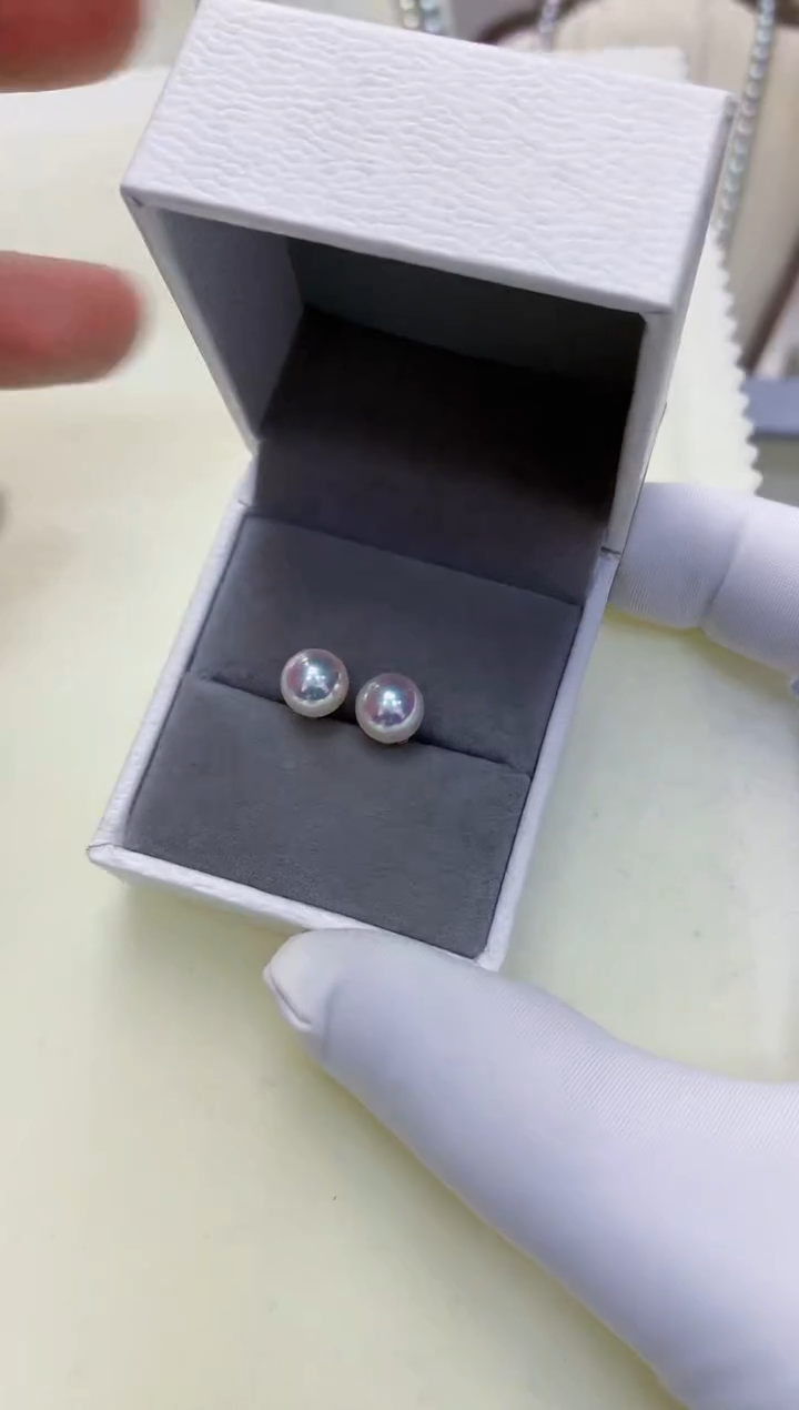 【闪购商品】海水珍珠饰品18K金镶嵌7.5-8素钉