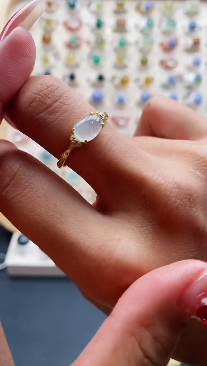 【闪购商品】翡翠戒指银S925镶嵌缅甸天然A货翡翠222 7+1