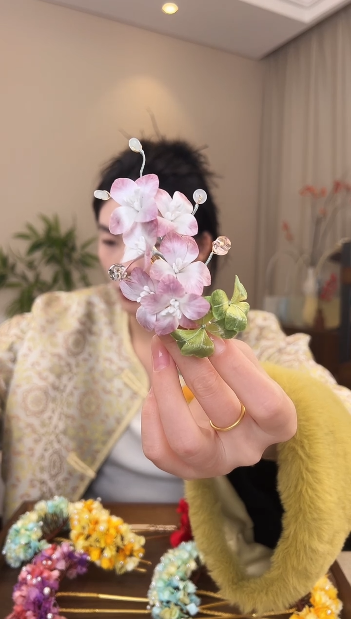 刺绣！粉色绣球花边夹