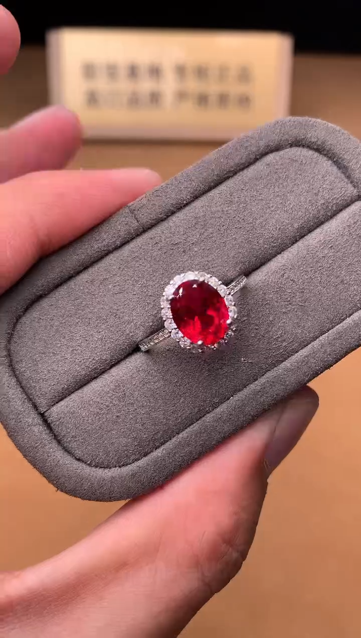 银S925镶嵌戒指红宝石3432