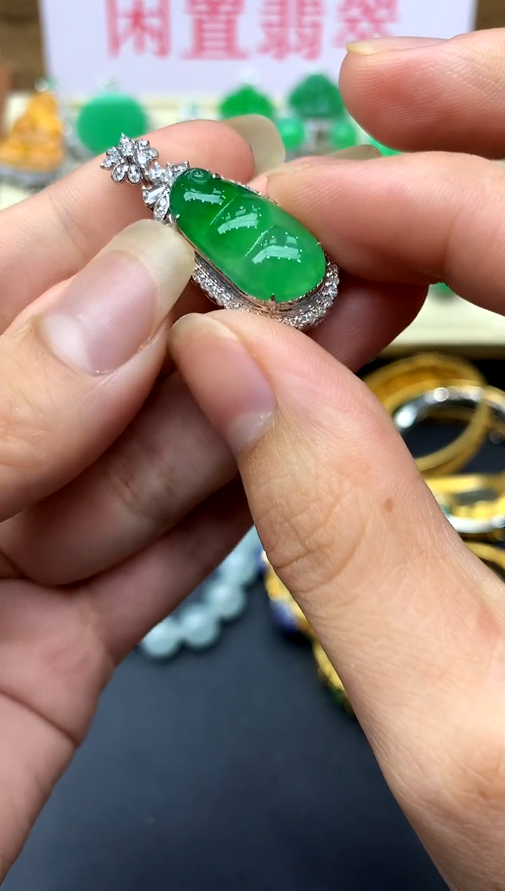 翡翠18K金镶嵌颈饰457-中国好珍宝