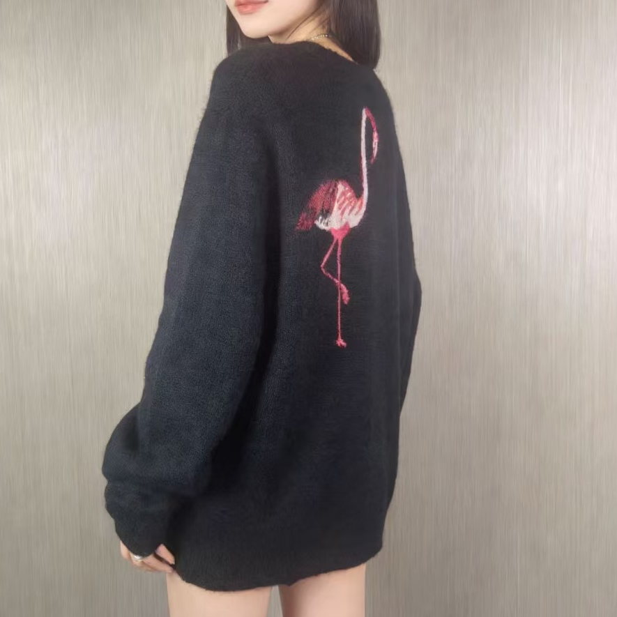 99新 YSL/圣罗兰 黑色火烈鸟马海毛毛衣 17865937