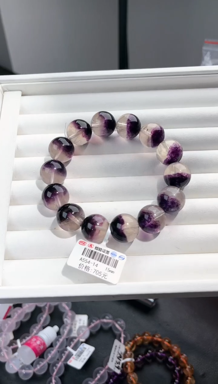 【闪购商品】萤石手链未镶嵌多样性发一聚宝盆紫萤石15mm