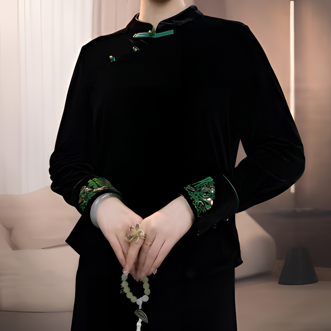 上衣立领刺绣套头长袖打底衫