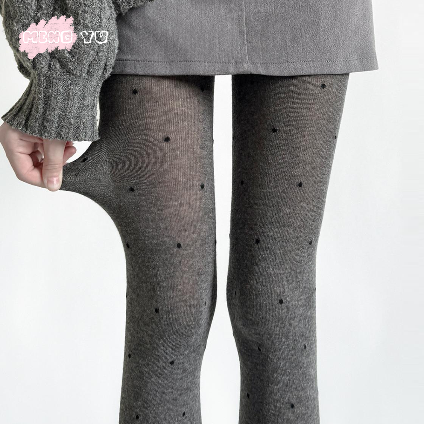 萌欲法式灰色波点连裤袜女秋冬格雷系微压显瘦棉质外穿保暖打底袜