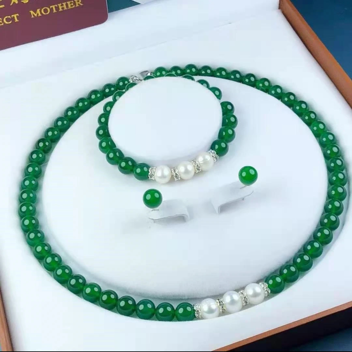 拼色圆珠三件套旗袍配饰锁骨链项链ZD0213