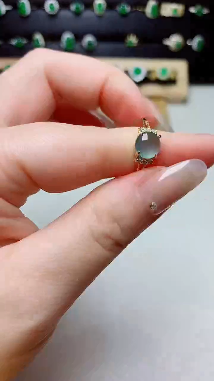 翡翠戒指银S925镶嵌天然翡翠s925银镶嵌