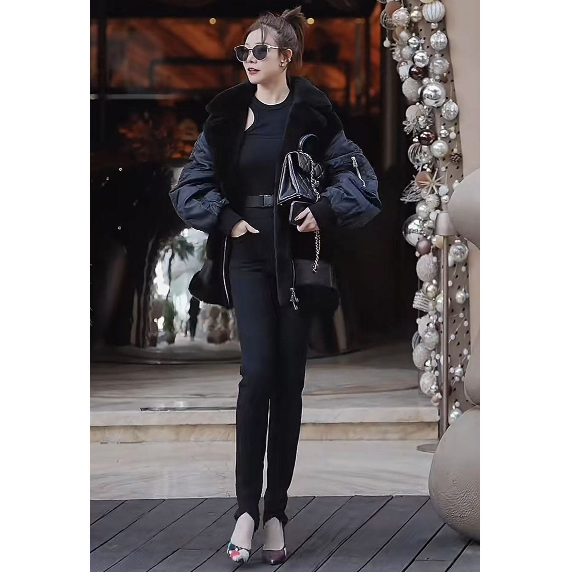 VIVIAN 小敏家黑色吊带针织裤气质时尚休闲