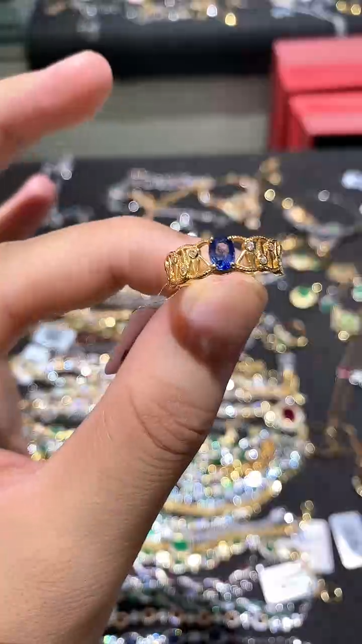 蓝宝石戒指银S925镶嵌戒指