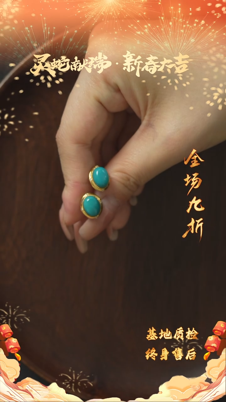 【闪购商品】绿松石X01（多样性发一件）18K金镶嵌耳钉
