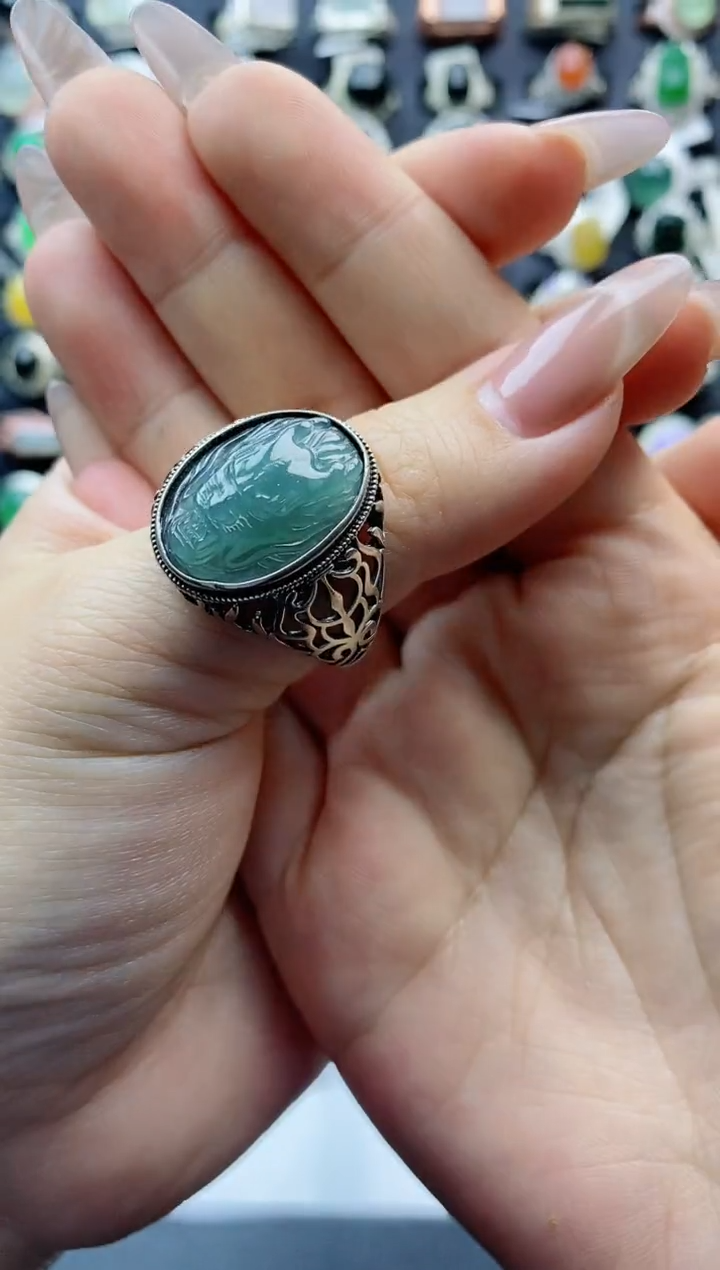 【闪购商品】翡翠戒指银S925镶嵌天然翡翠男戒