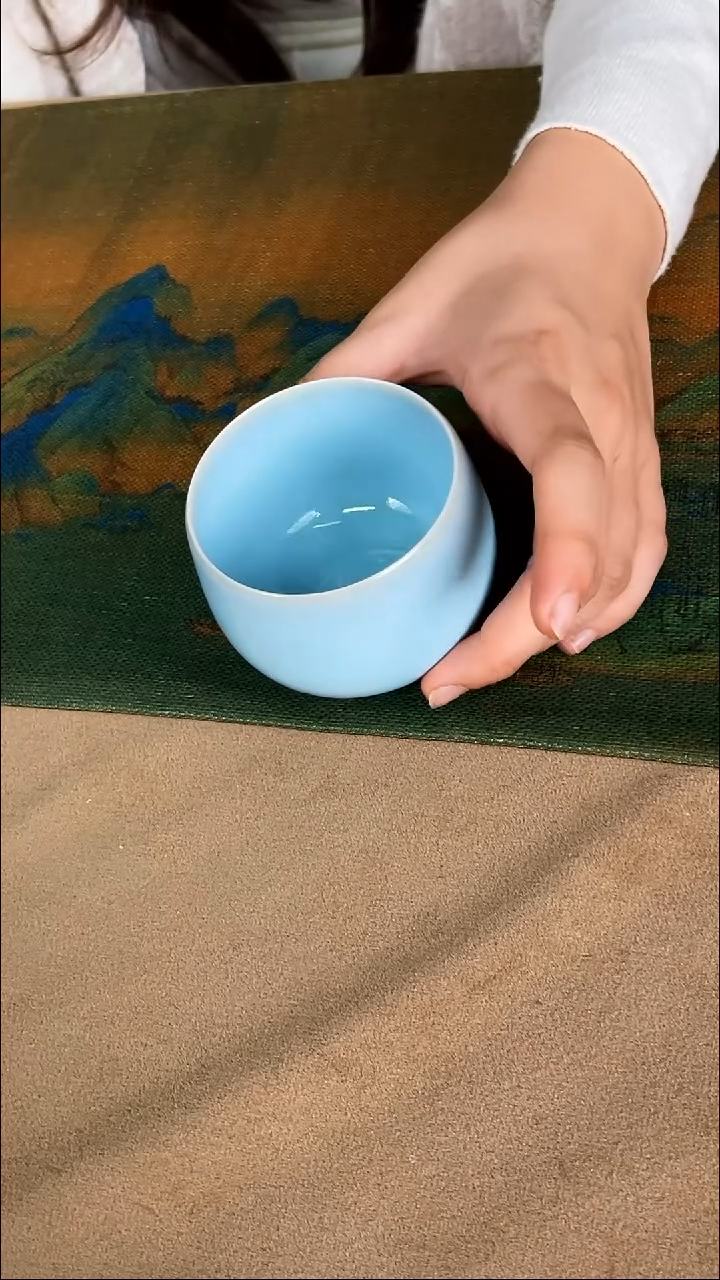 杯子瓷韩红 天青釉 大禅定