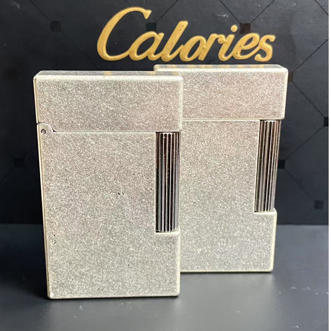 calories复古滚花工艺古银做旧朗声一体充气打火机新款耐用商务