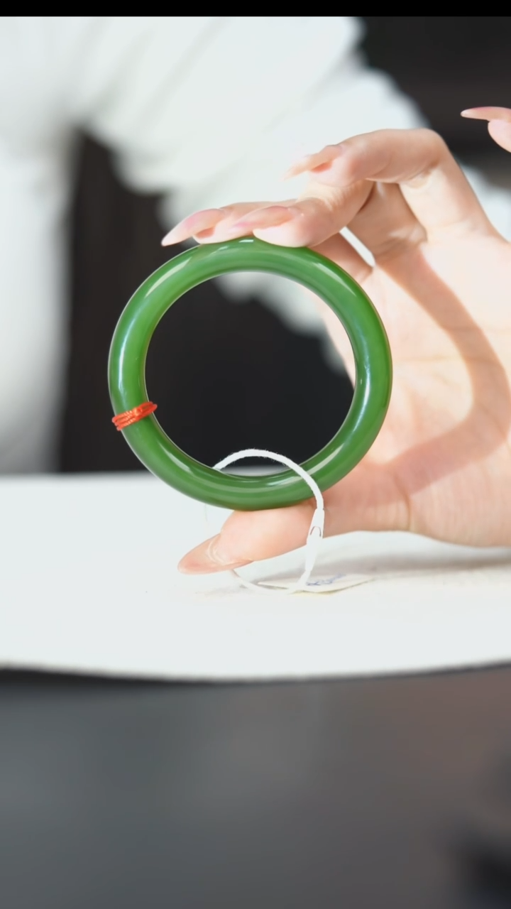 未镶嵌手镯和田玉粉绿猫眼手镯-----55.5