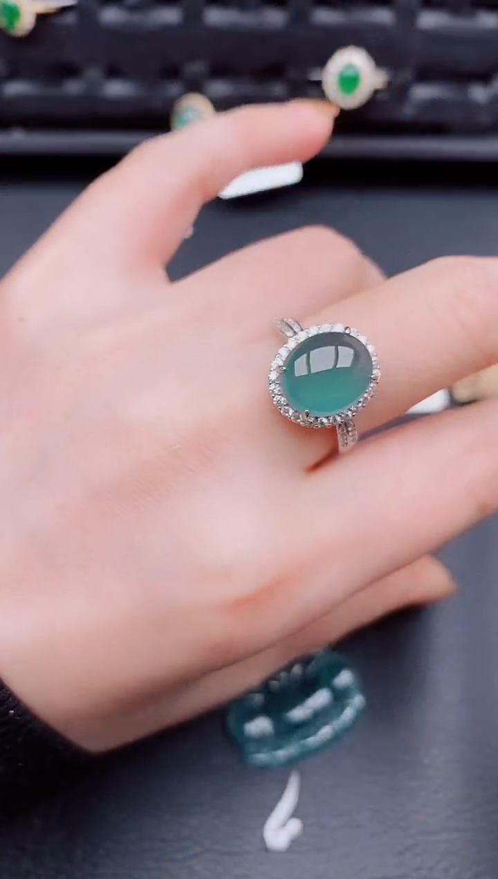 【闪购商品】翡翠戒指银S925镶嵌天然a货翡翠875
