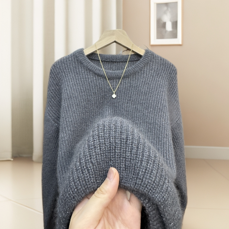 圆领  高智淡人风简约宽松慵懒外穿时尚气质百搭金丝长袖2502